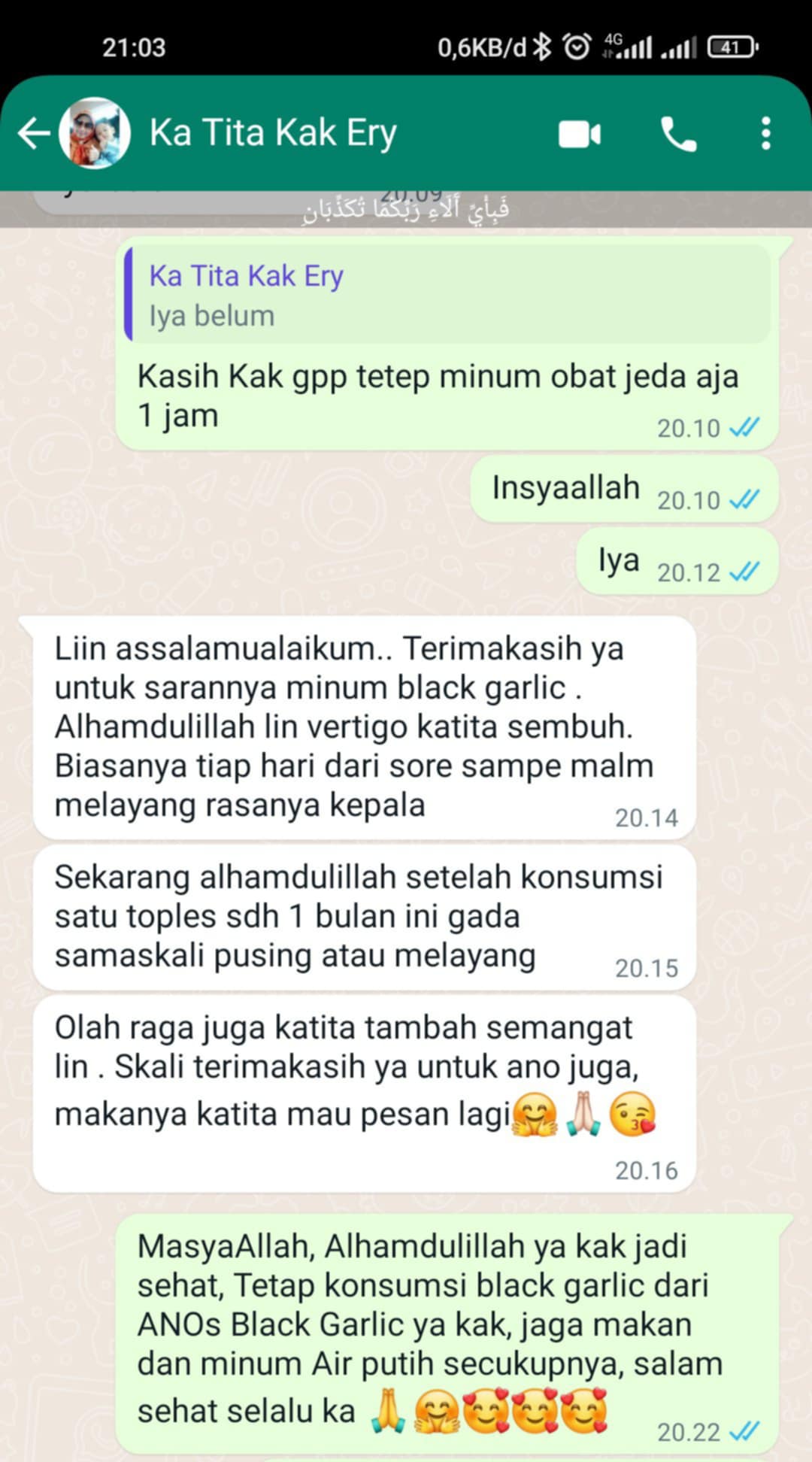 Testimoni pelanggan ANOS Black Garlic — vertigo sembuh