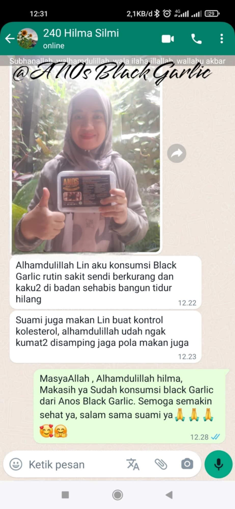 Testimoni pelanggan ANOS Black Garlic — sendi & kolesterol