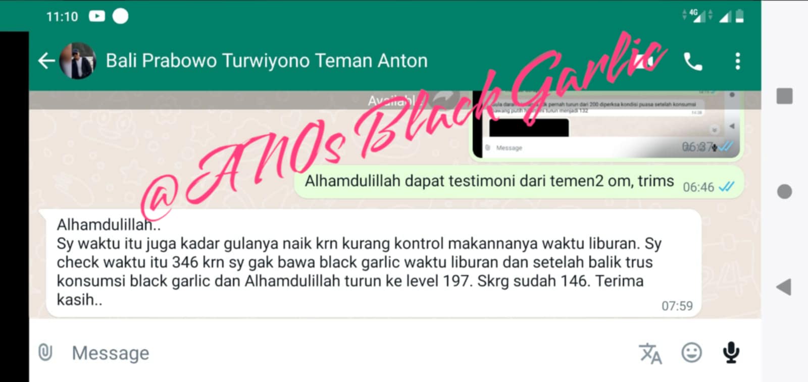 Testimoni pelanggan ANOS Black Garlic — gula darah turun drastis